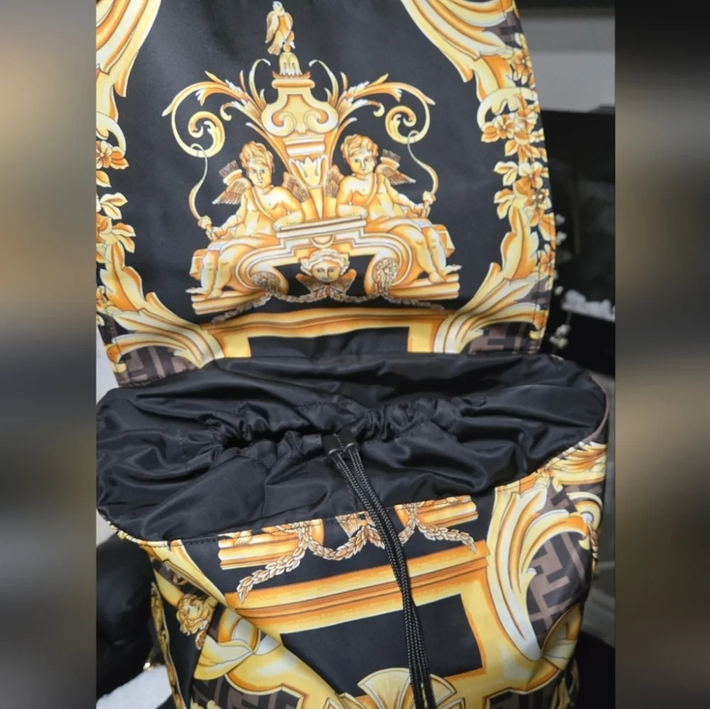 FENDACE Fendi/Vesace Collab Black and Gold Men's / Women's / Unisex Backpack